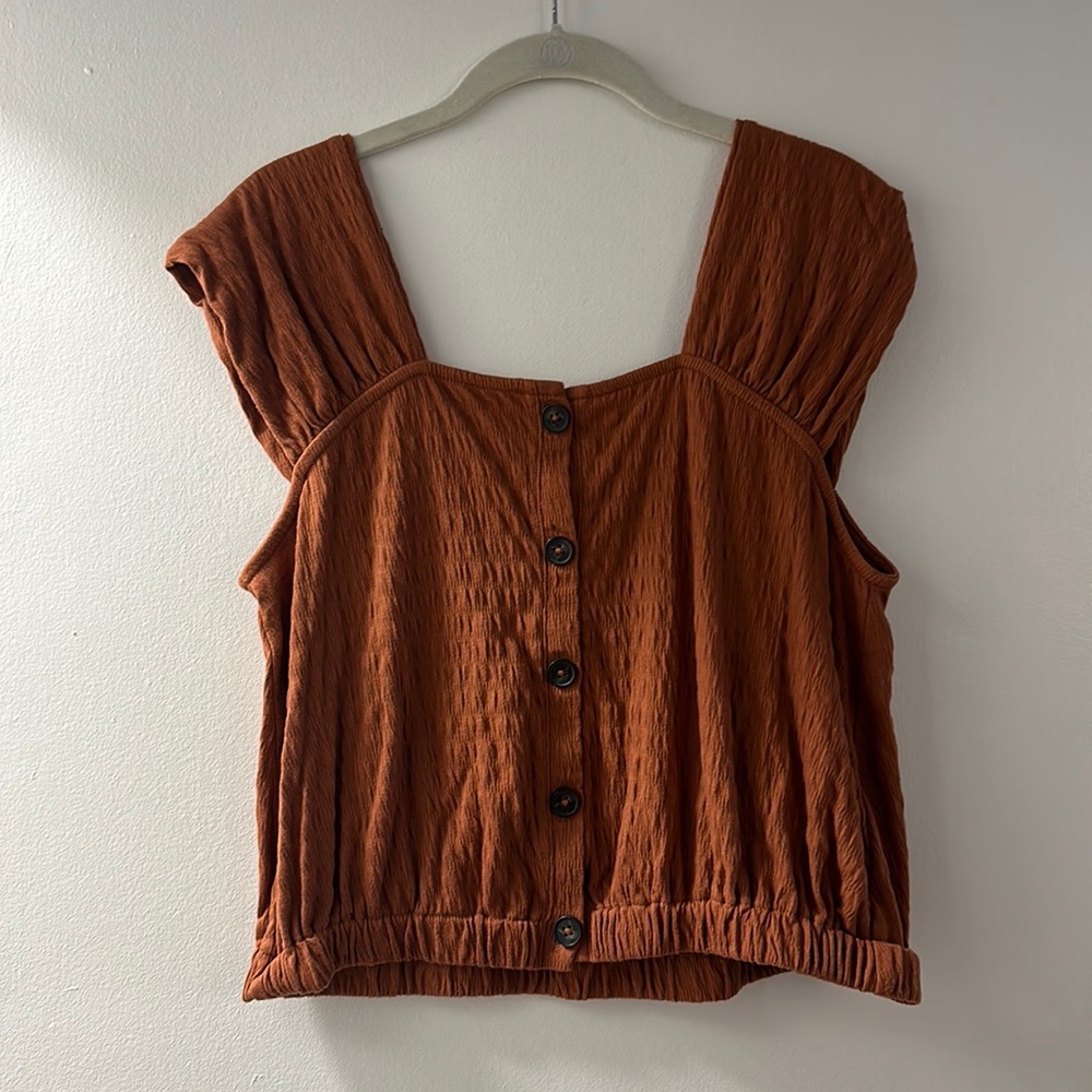 Madewell Crinkle-Knit Button-Front Top